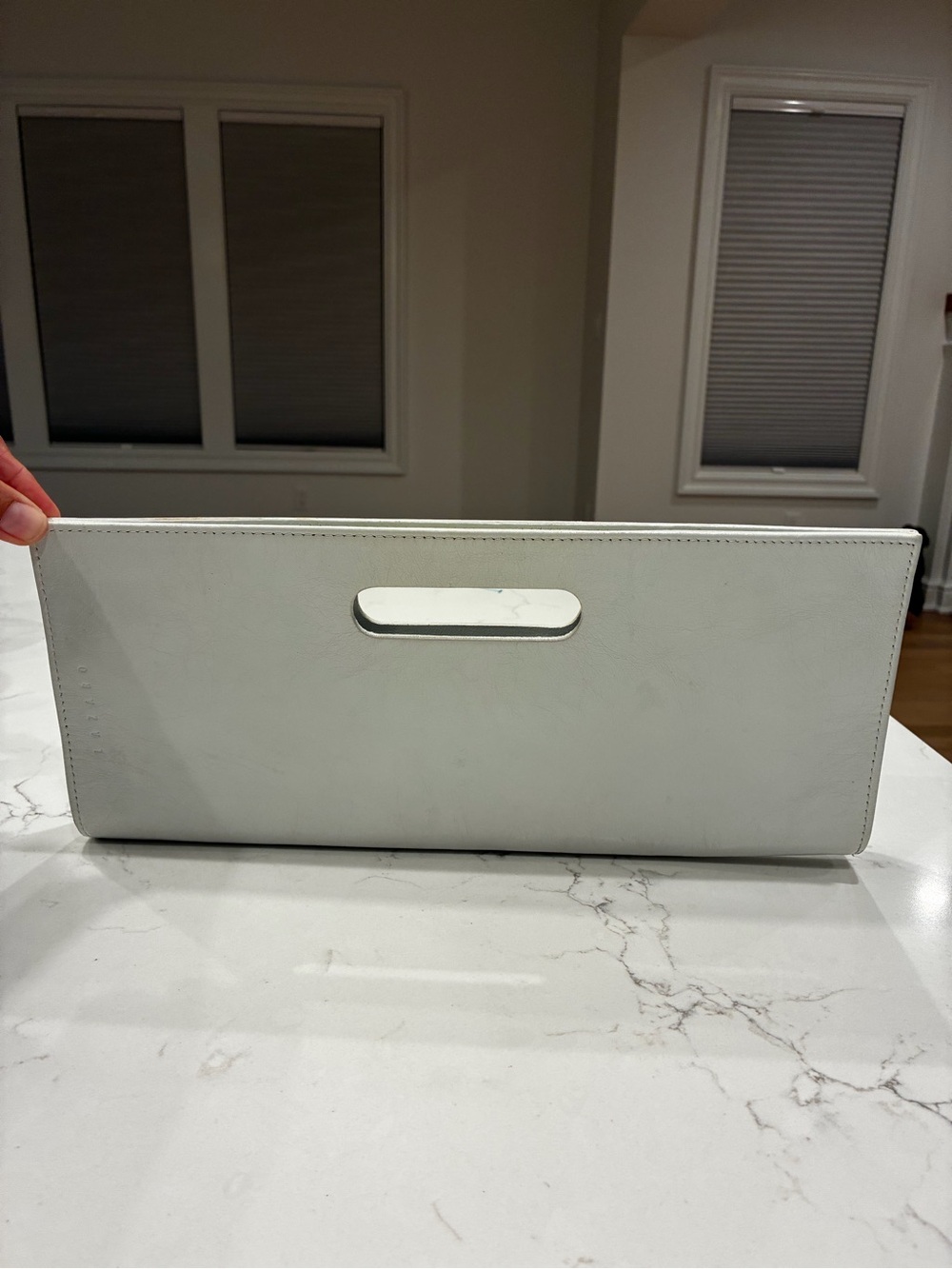 Lazaro Argentinian White Cowhide Leather Cutout Architectural Oversized Clutch